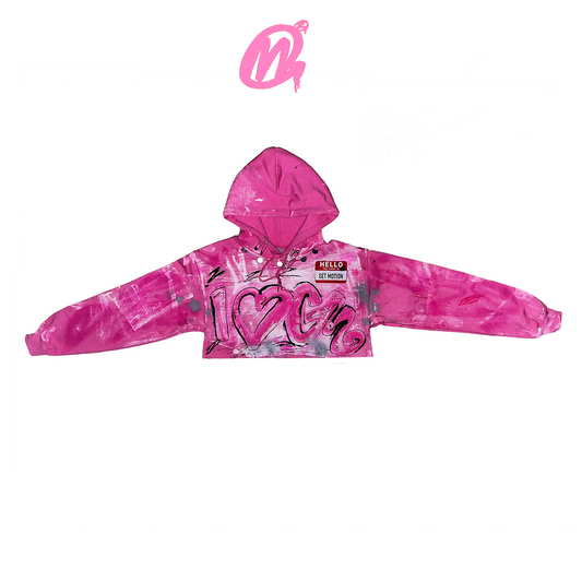 HOT PINK crop Graffiti Hoodie