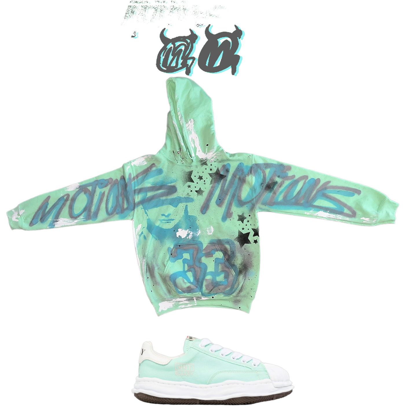 Mint green graffiti hoodie